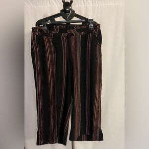 Democracy Linen Blend Wide Leg Pants Size 14W Black Multi Stripe
